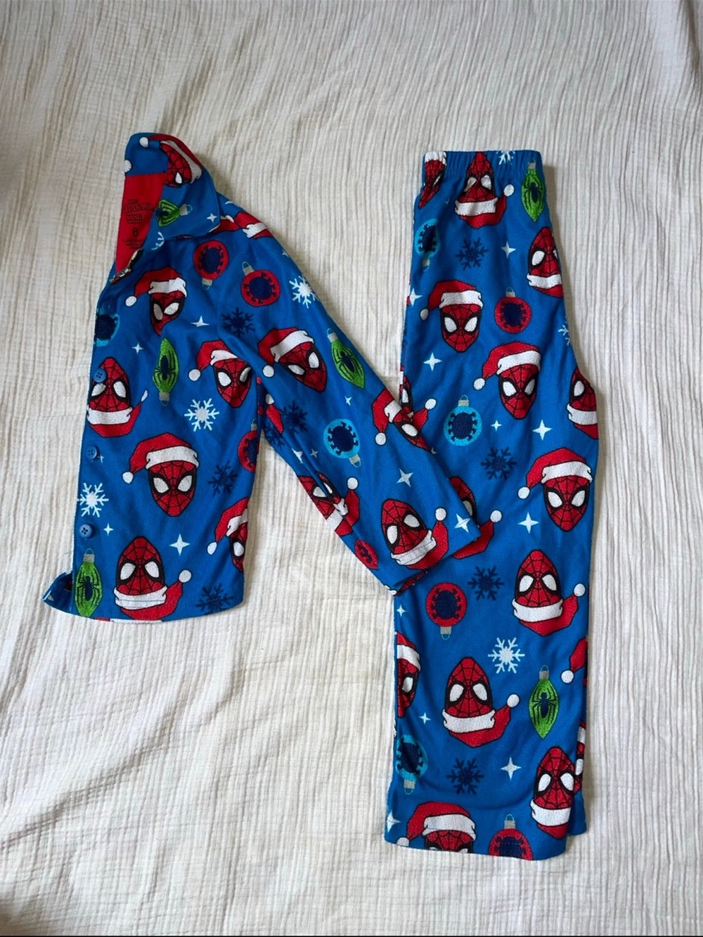 Spiderman Blue Holiday Pajama Set with Red & Green Accents